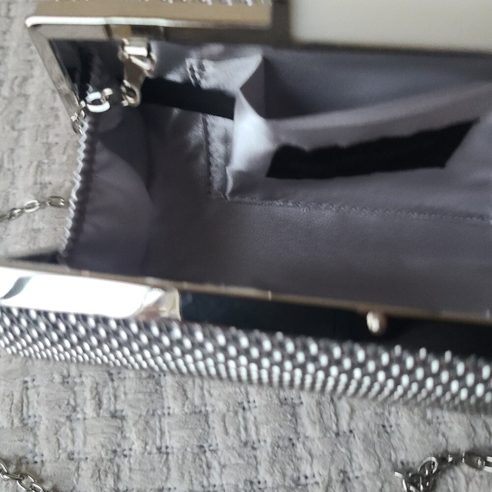 Jessica Mcclintock Clutch Crossbody Platinum Silver Beaded Bag - Picture 8 of 9